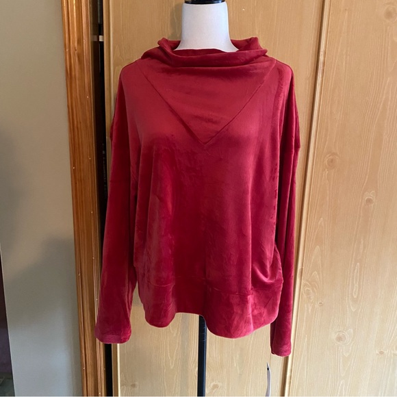 RBX • Velour Cowlneck Boxy Fit Sweatshirt in Red - Picture 2 of 14